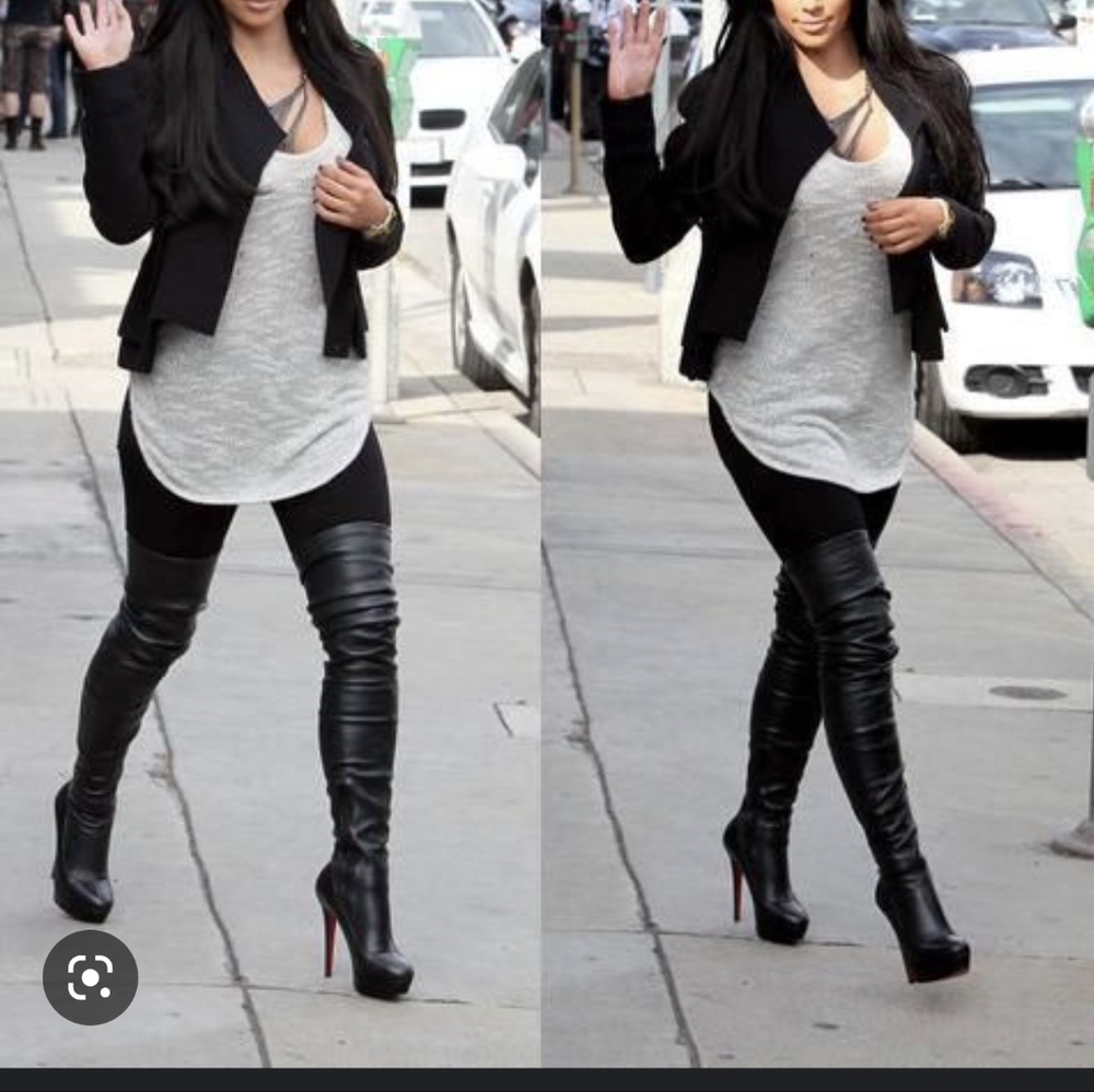 Over the Knee Leather Look Platform Heeled Boots